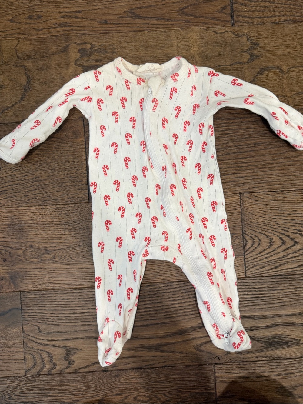 White Footed Baby One-Piece with Red Candy Cane Print